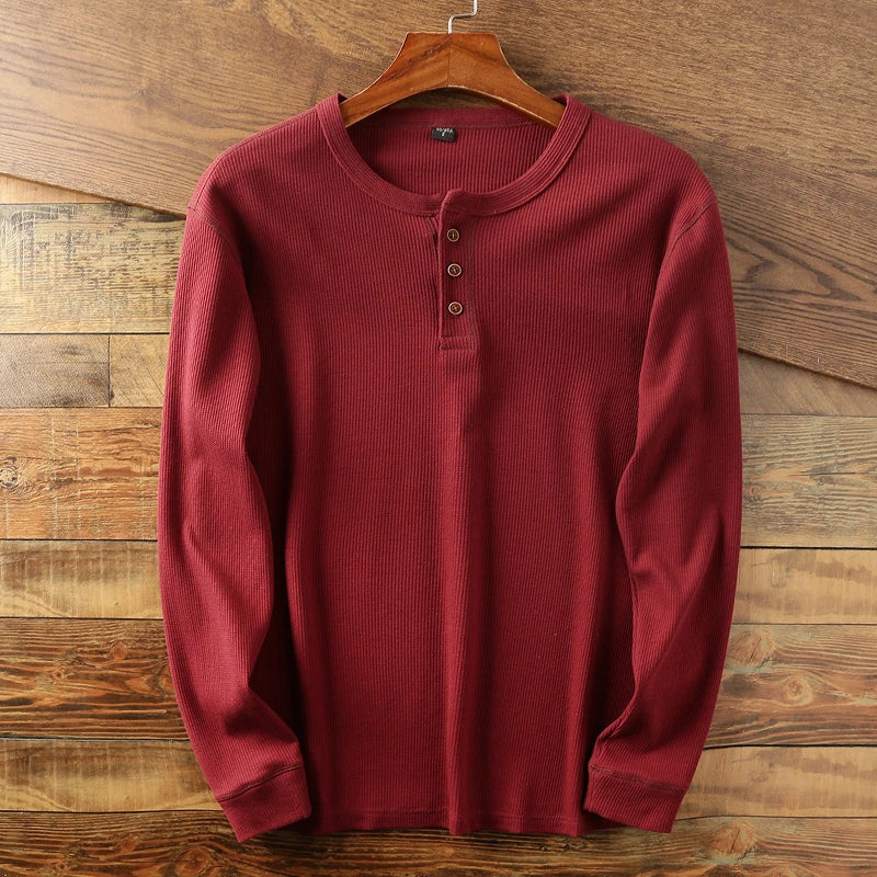 Dominic - Men's Button-Front Henley with Waffle Knit