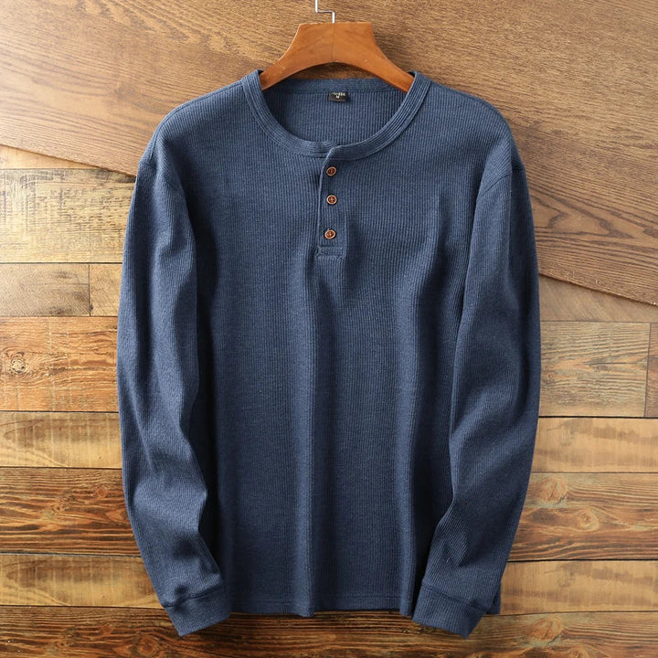 Dominic - Men's Button-Front Henley with Waffle Knit