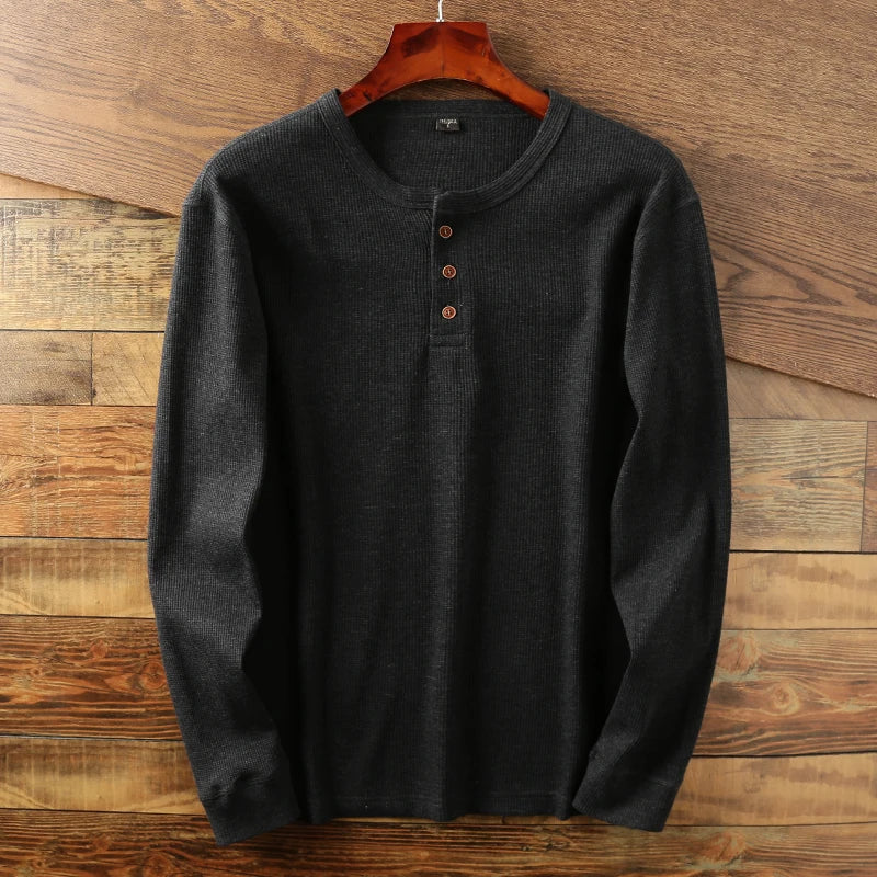 Dominic - Men's Button-Front Henley with Waffle Knit