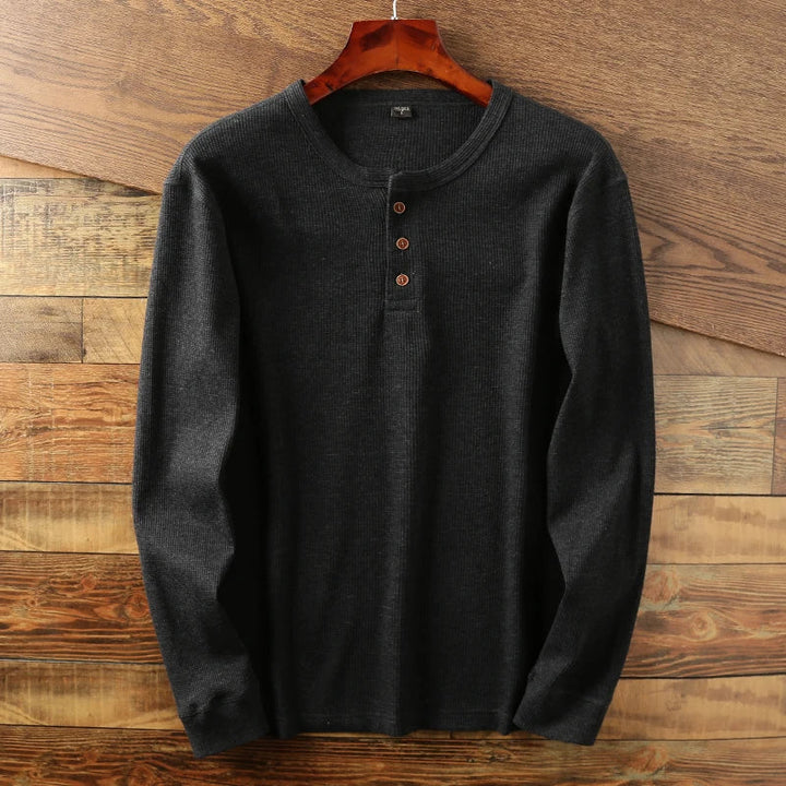 Dominic - Men's Button-Front Henley with Waffle Knit