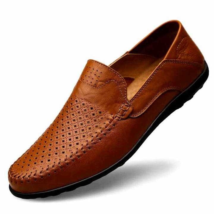 Dominique - Men's Perforated Leather Slip-On Loafers