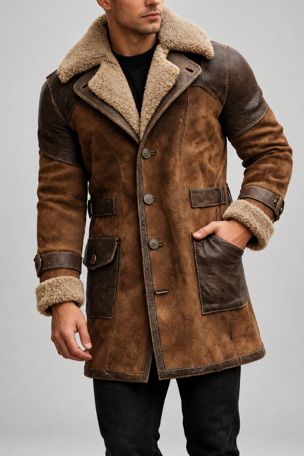 Donald - Men's Vintage Suede Fleece-Lined Coat 2