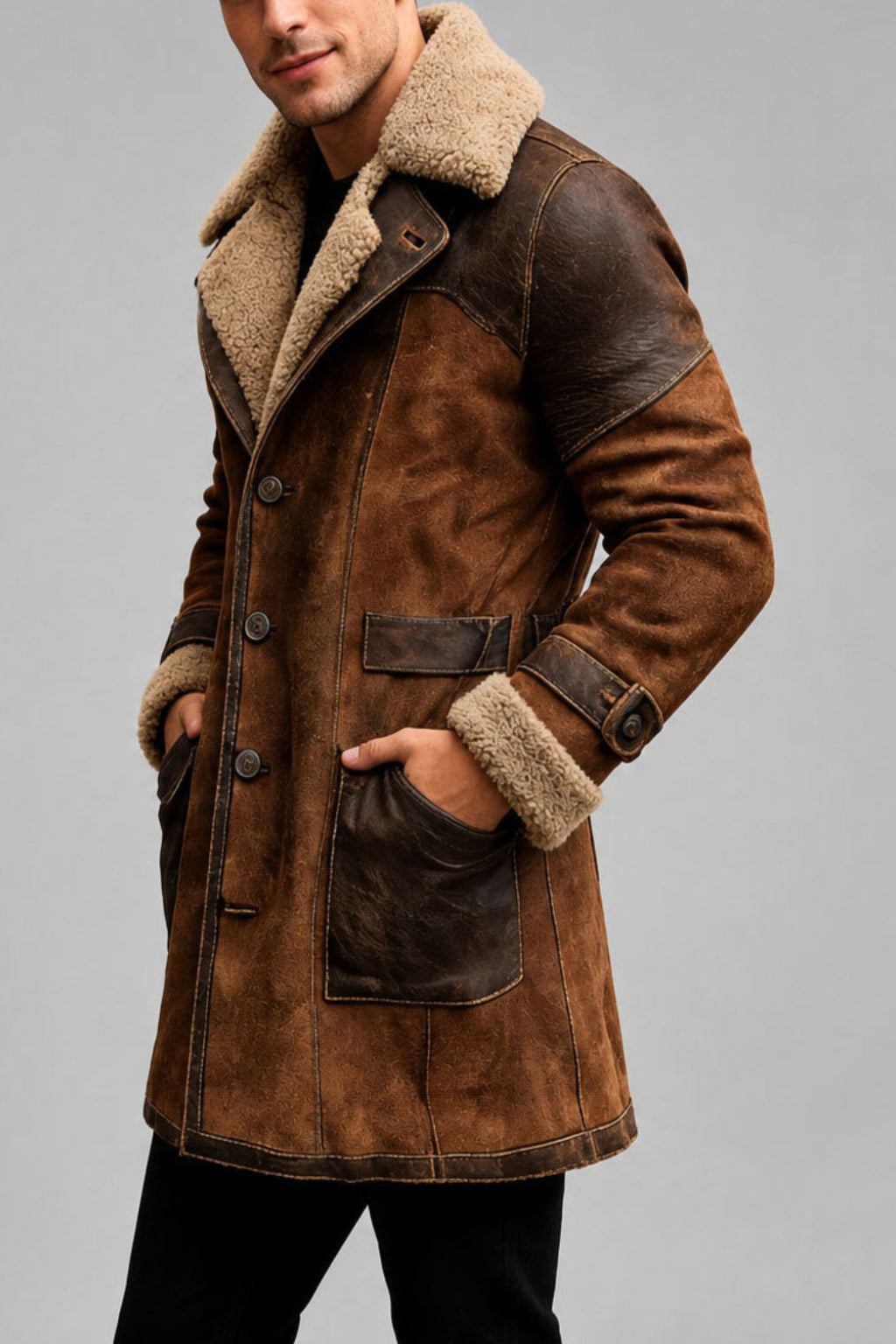 Donald - Men's Vintage Suede Fleece-Lined Coat 7