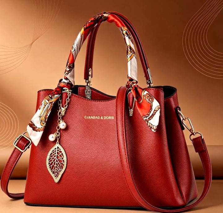 Doris - Women's Pebbled Structured Tote Bag with Scarf 1