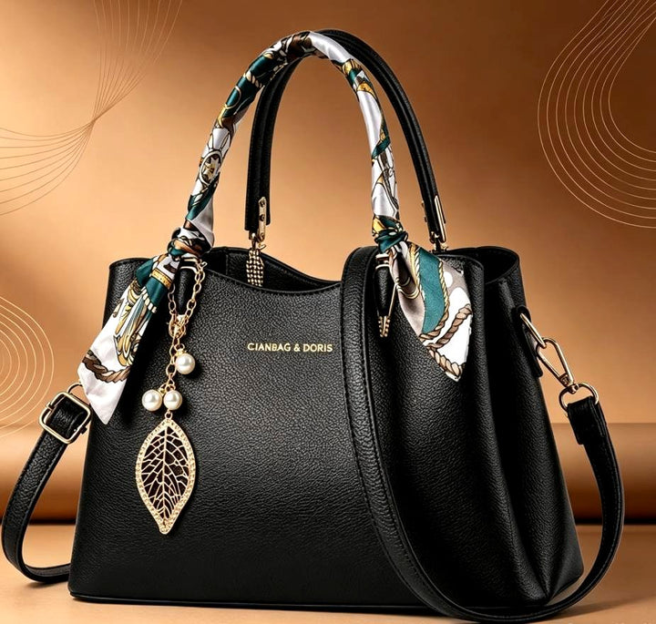 Doris - Women's Pebbled Structured Tote Bag with Scarf 2