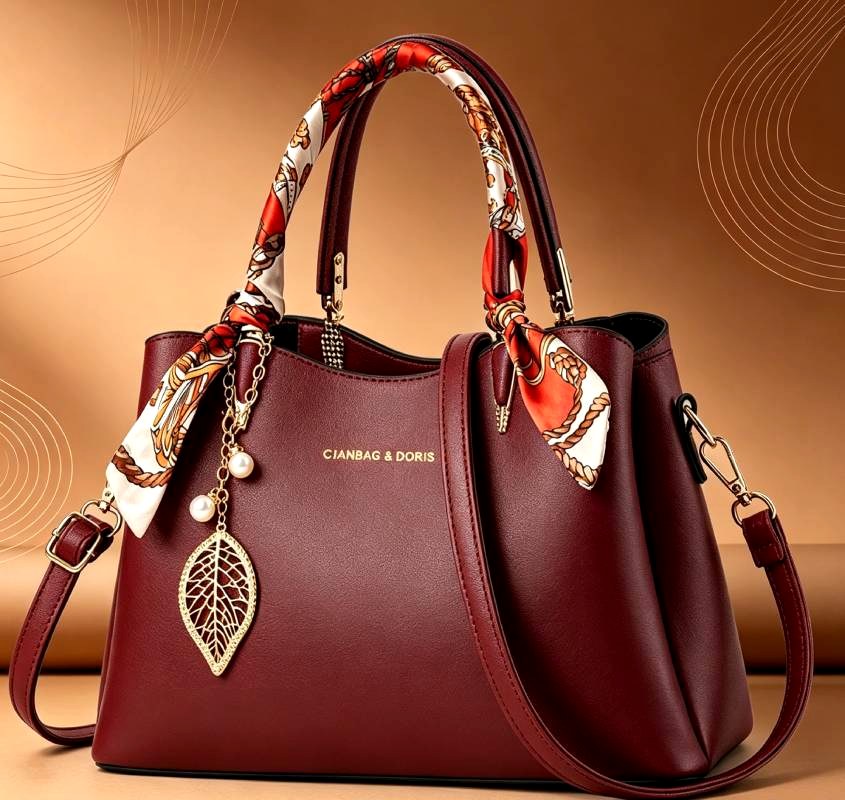 Doris - Women's Pebbled Structured Tote Bag with Scarf 4