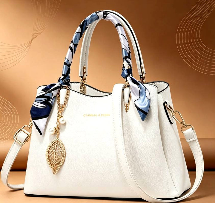 Doris - Women's Pebbled Structured Tote Bag with Scarf 5