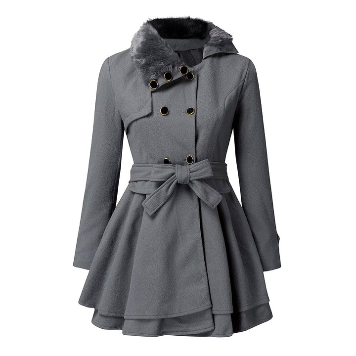 Edith - Women’s Faux Fur Collar Belted Flared Coat 1