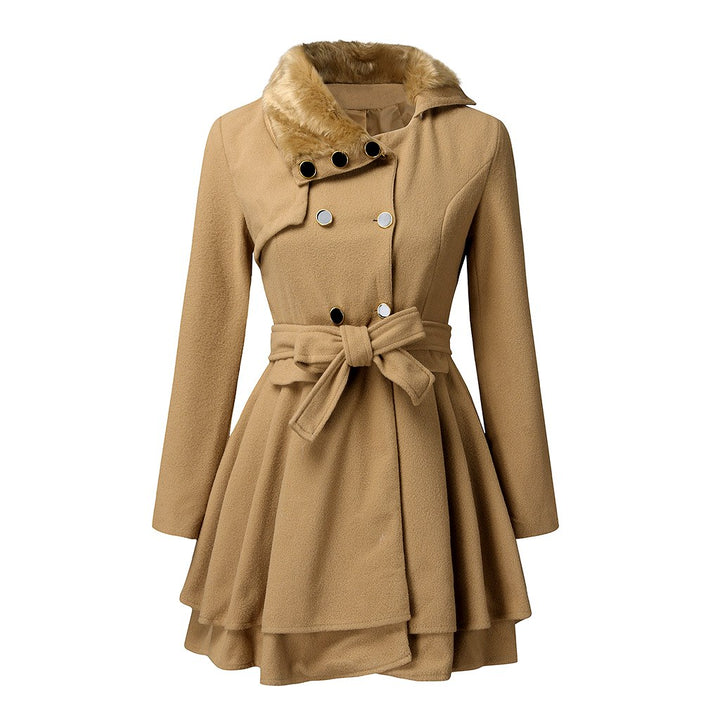 Edith - Women’s Faux Fur Collar Belted Flared Coat 2