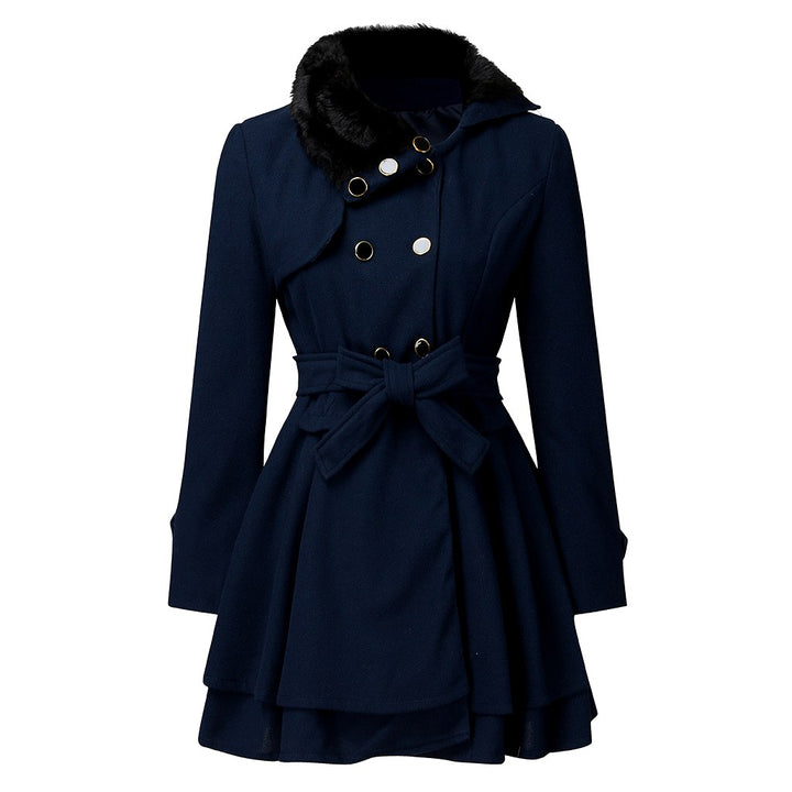 Edith - Women’s Faux Fur Collar Belted Flared Coat 5
