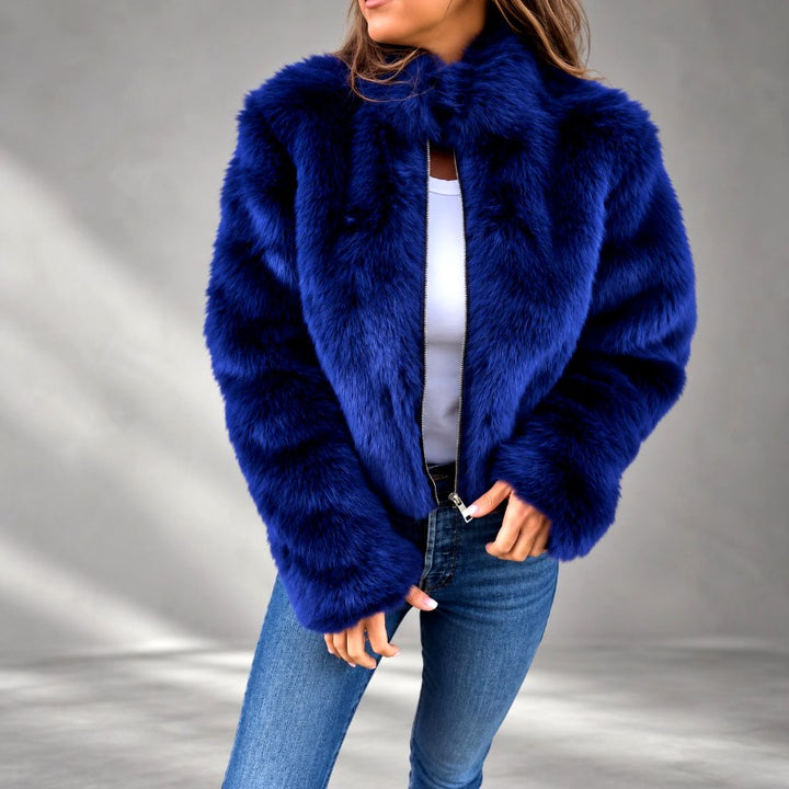 Eglantine - Women's Faux Fur Cropped Zip-Up Jacket 3