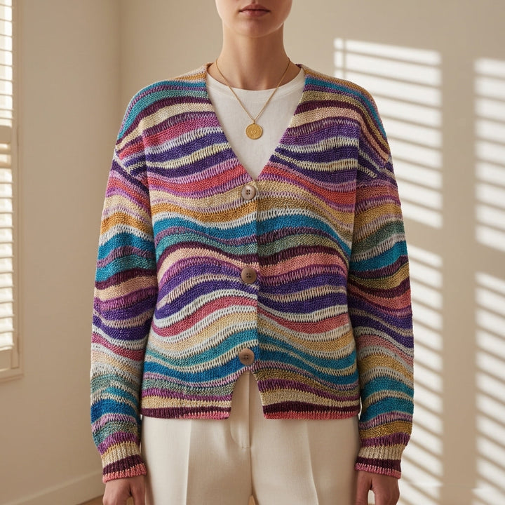 Elara - Women's Multicolor Striped Knit Cardigan