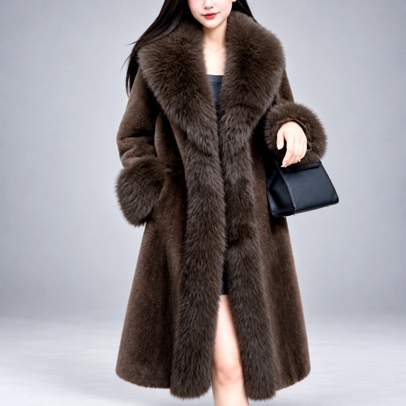 Eleanor - Women's Long Coat with Plush Fur Trim and Cuffs 2