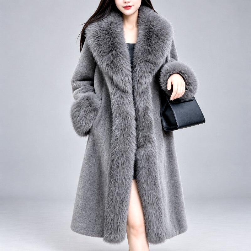 Eleanor - Women's Long Coat with Plush Fur Trim and Cuffs 4