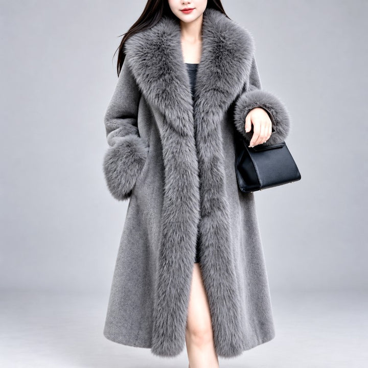 Eleanor - Women's Long Coat with Plush Fur Trim and Cuffs 4