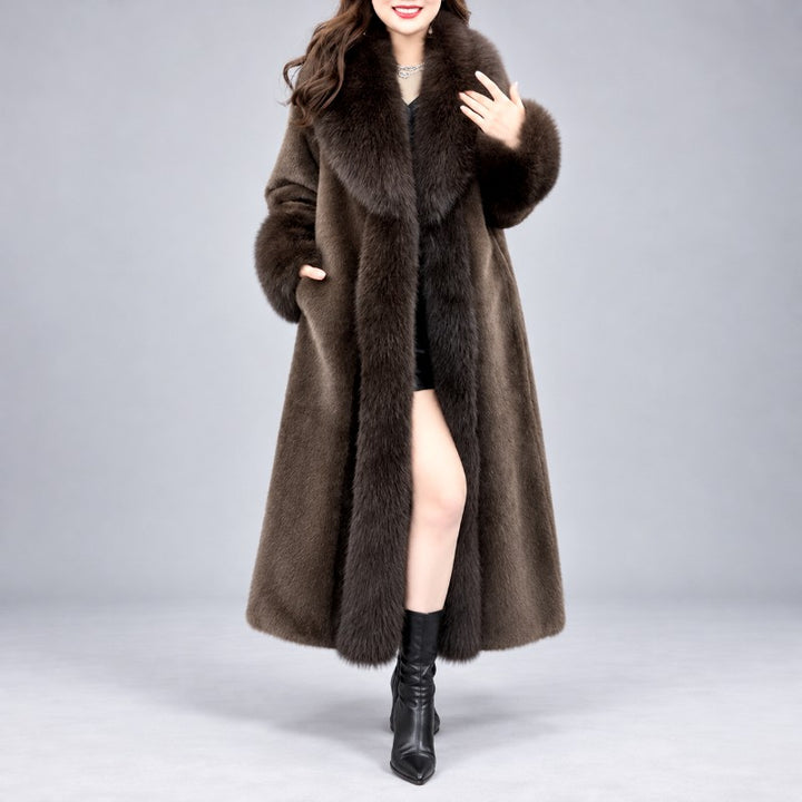Eleanor - Women's Long Coat with Plush Fur Trim and Cuffs 6