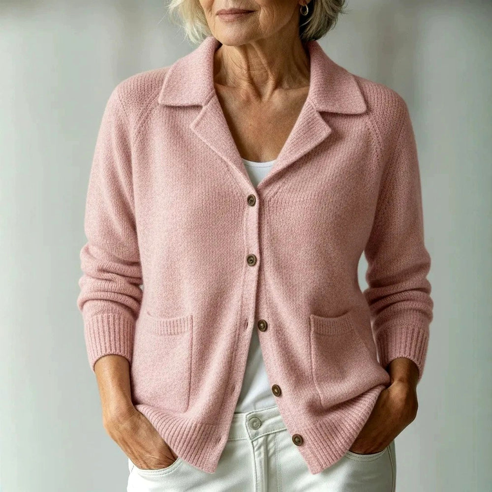 Elena - Women's Lapel Collar Button-Front Knit Cardigan 2