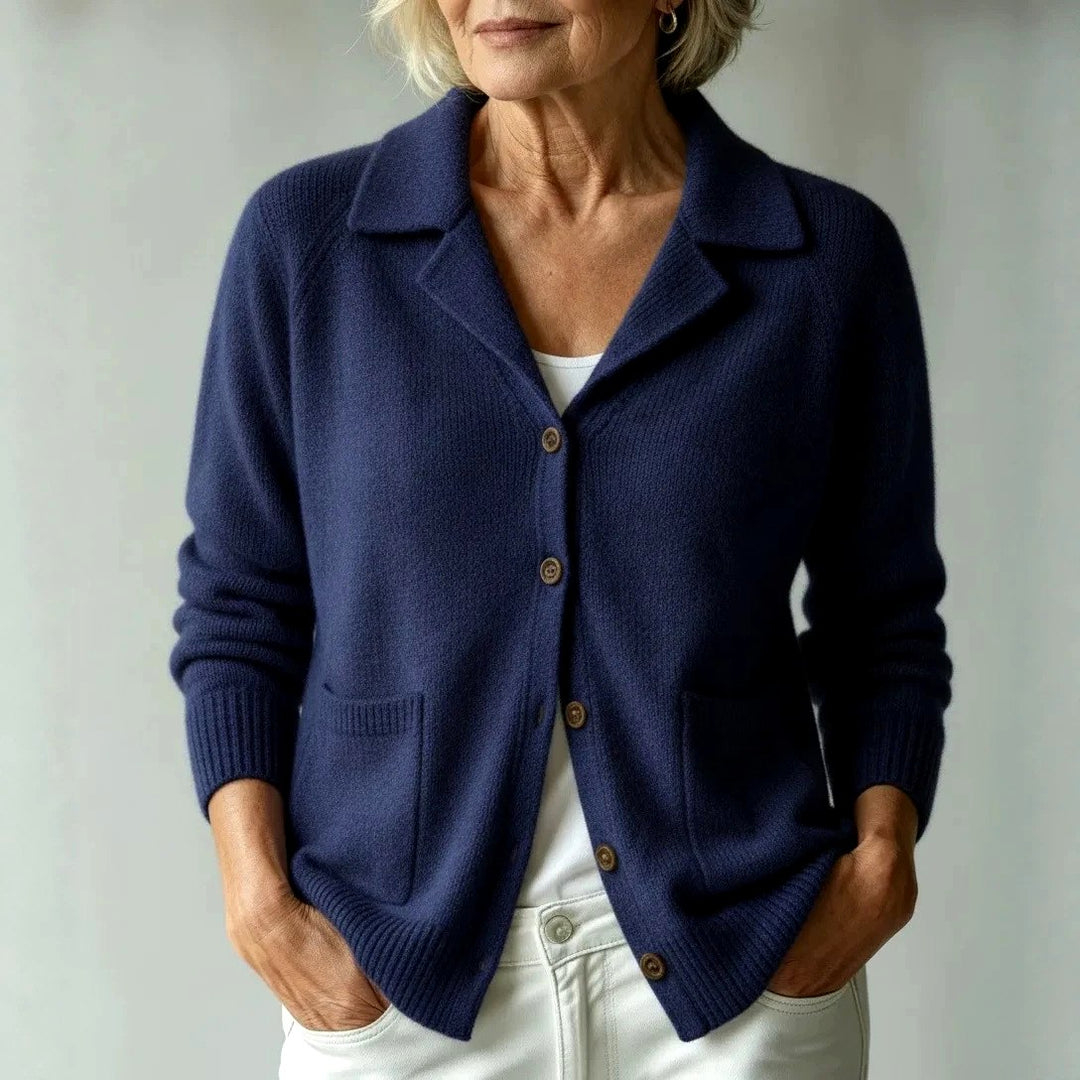 Elena - Women's Lapel Collar Button-Front Knit Cardigan 3