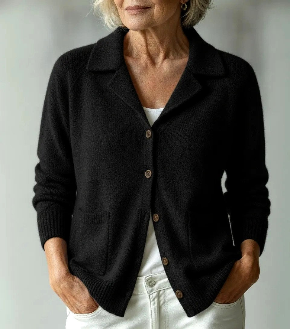Elena - Women's Lapel Collar Button-Front Knit Cardigan 5
