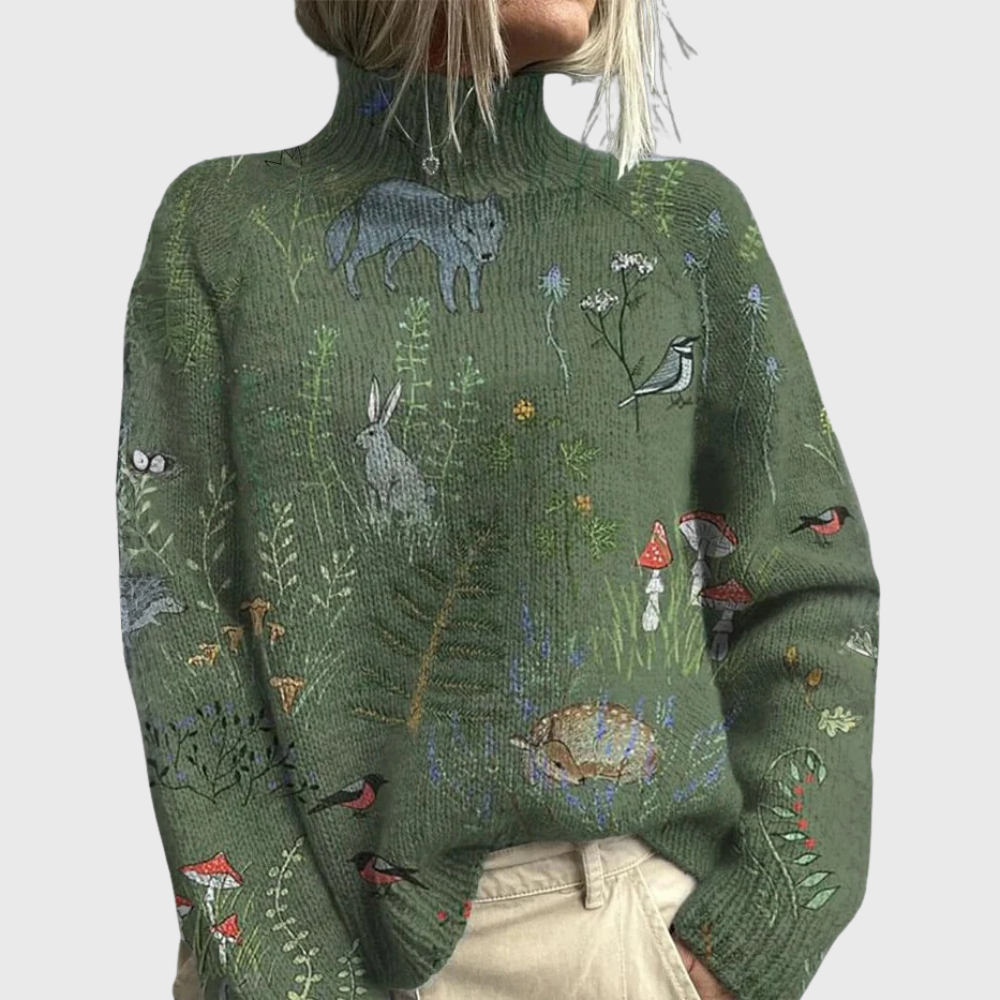 Celeste – Women’s Turtleneck Knit Sweater with Artistic Patterns