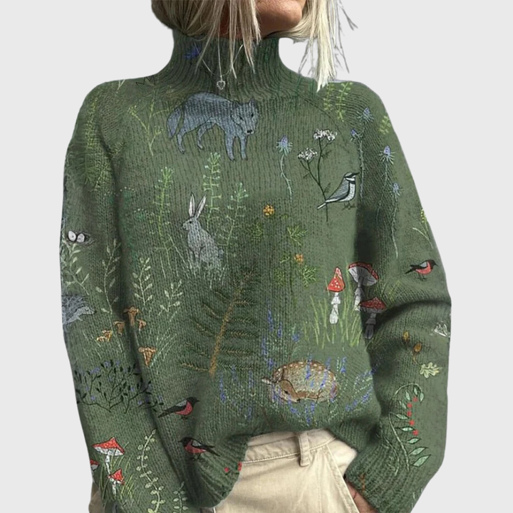 Celeste – Women’s Turtleneck Knit Sweater with Artistic Patterns