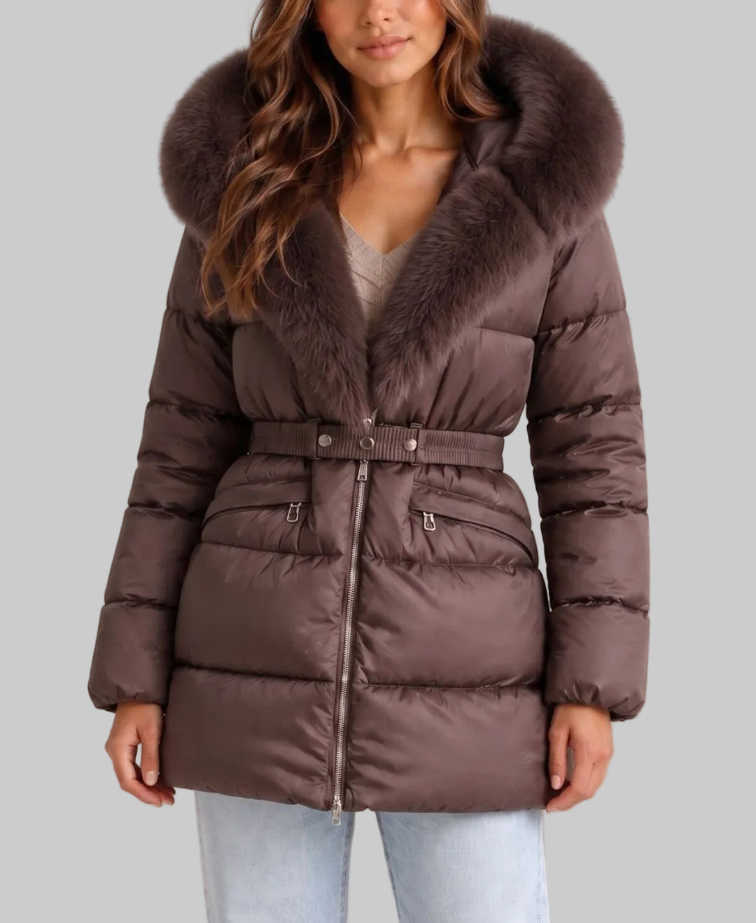 Elfrida - Women's Quilted Puffer Jacket with Faux-Fur Hood 