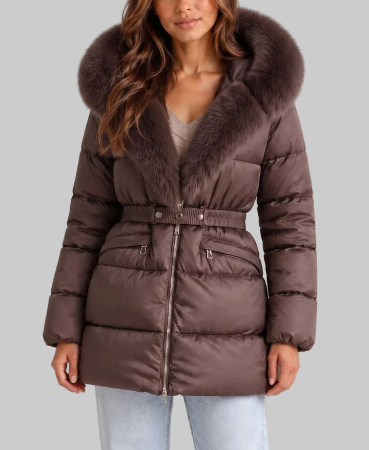 Elfrida - Women's Quilted Puffer Jacket with Faux-Fur Hood 