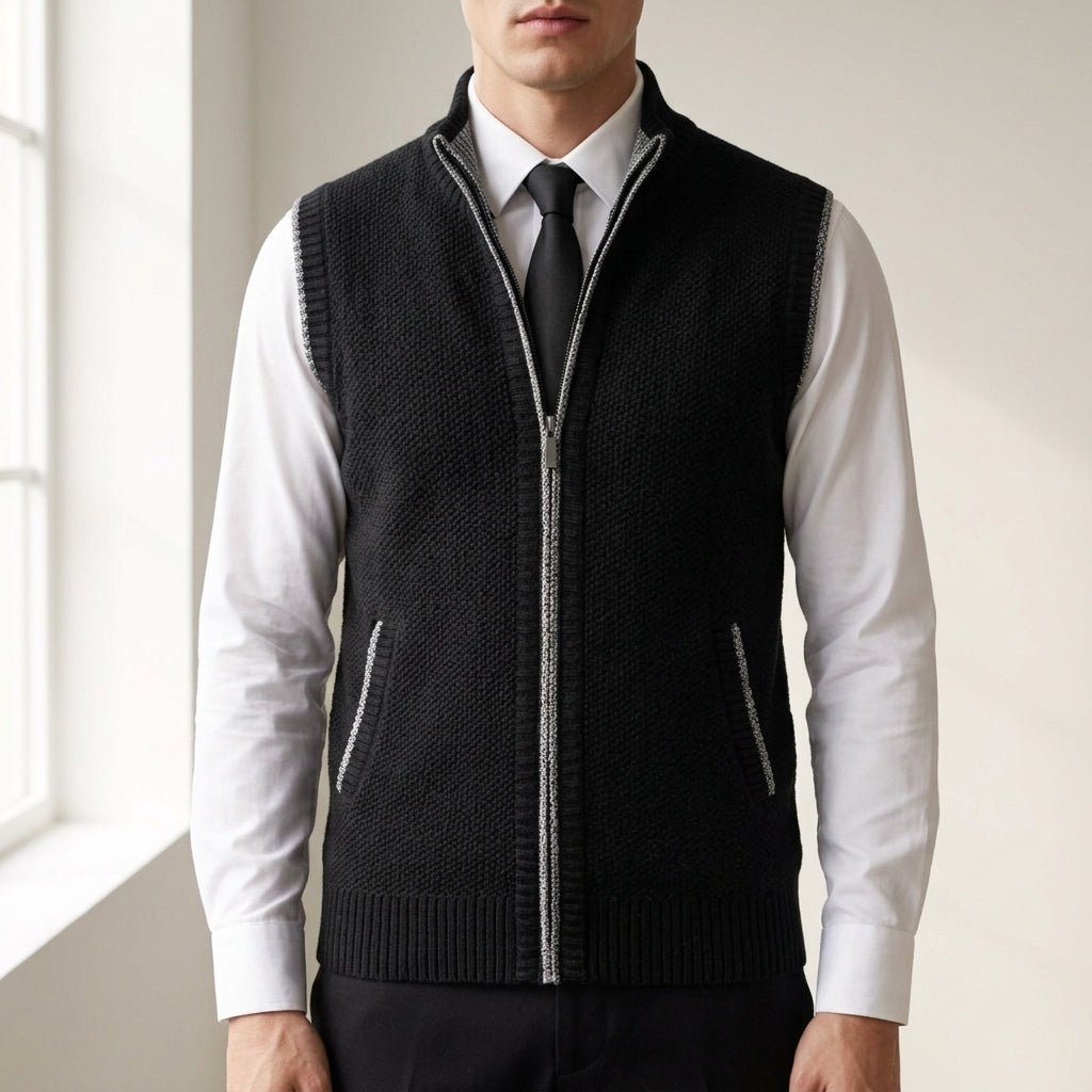Elias - Men's Textured Zip-Up Knit Vest