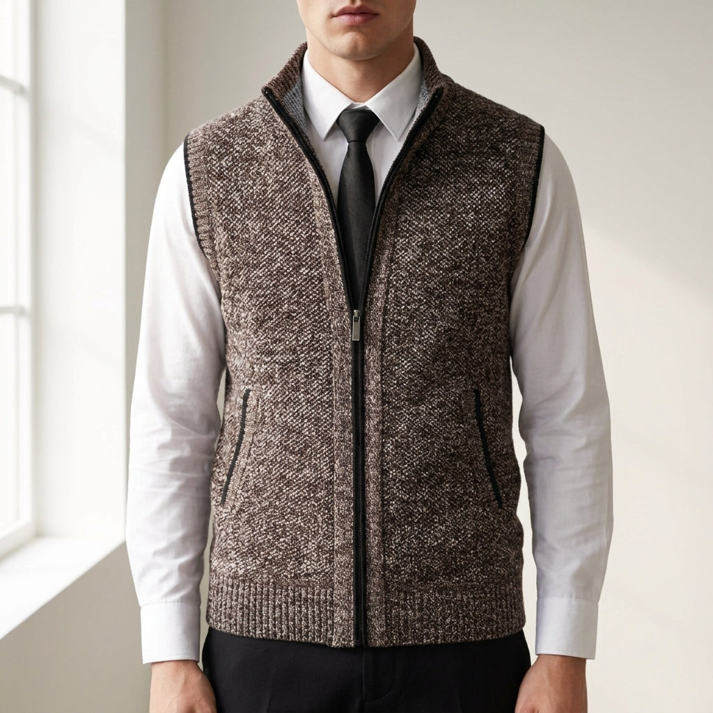 Elias - Men's Textured Zip-Up Knit Vest