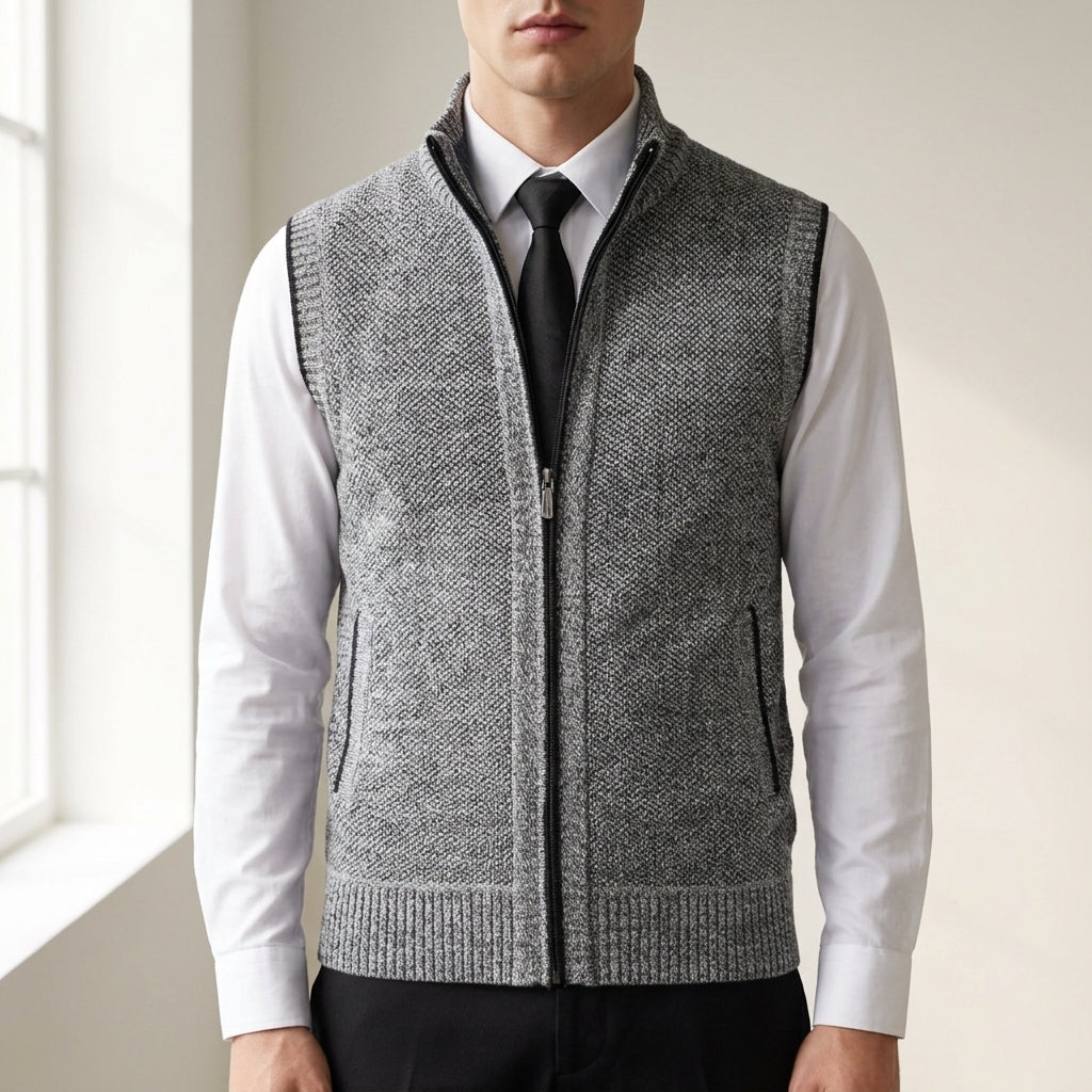 Elias - Men's Textured Zip-Up Knit Vest