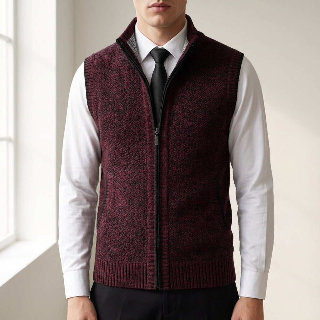 Elias - Men's Textured Zip-Up Knit Vest