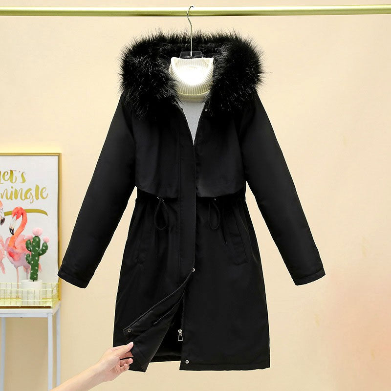 Elliana - Women's Drawstring Waist Fur Hood Parka Coat 2