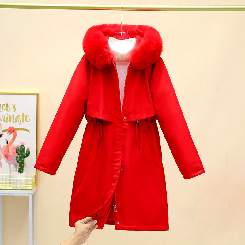 Elliana - Women's Drawstring Waist Fur Hood Parka Coat 6
