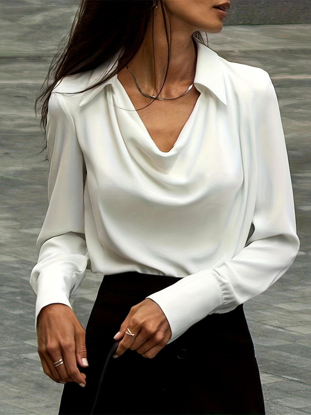 Eloisa - Women's Collared V-Neck Drape Front Blouse 2