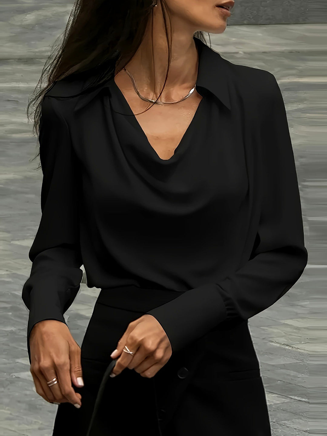 Eloisa - Women's Collared V-Neck Drape Front Blouse 3
