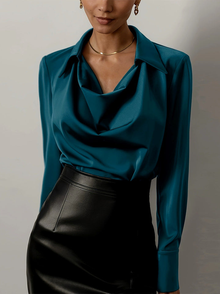 Eloisa - Women's Collared V-Neck Drape Front Blouse 4