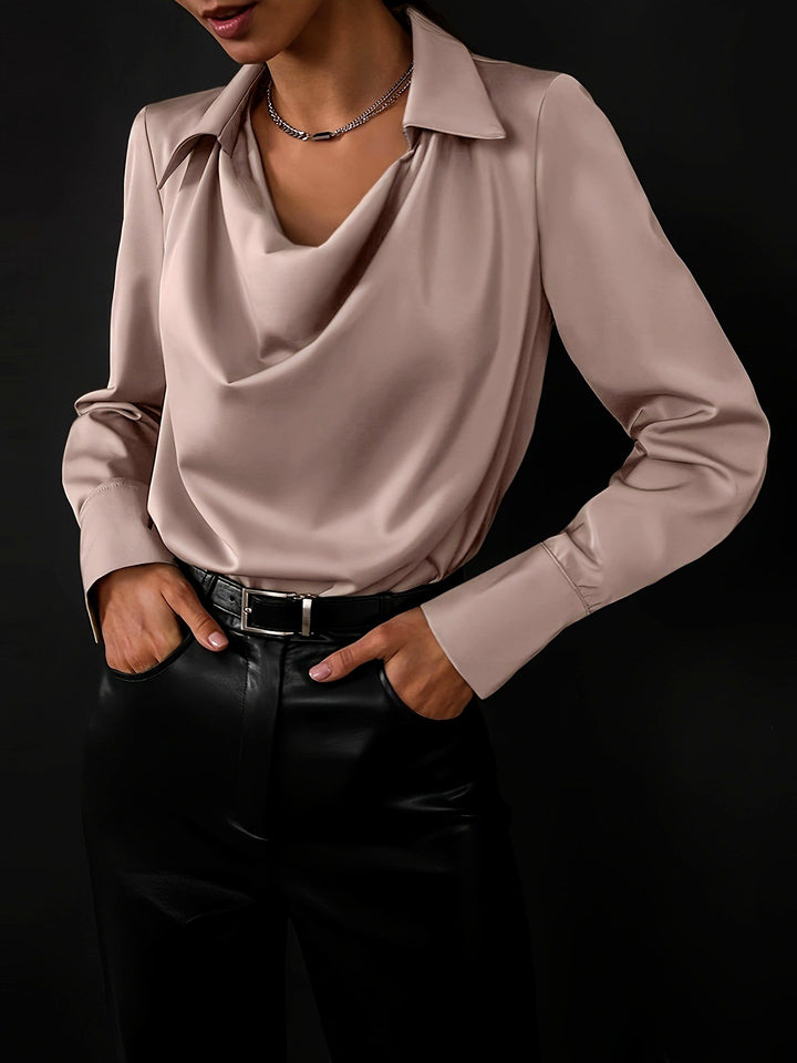 Eloisa - Women's Collared V-Neck Drape Front Blouse 5