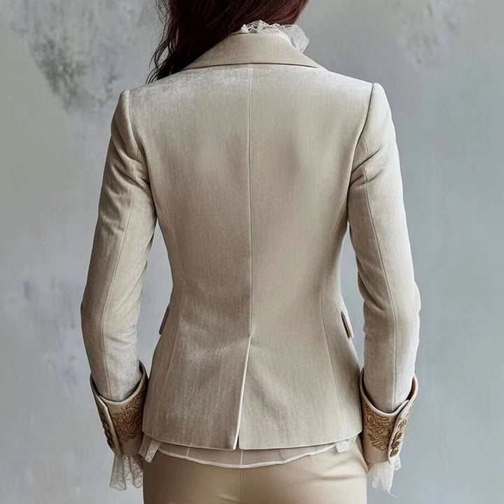 Elowyn - Women's Velvet Blazer with Floral Embroidery & Lace Cuffs 6