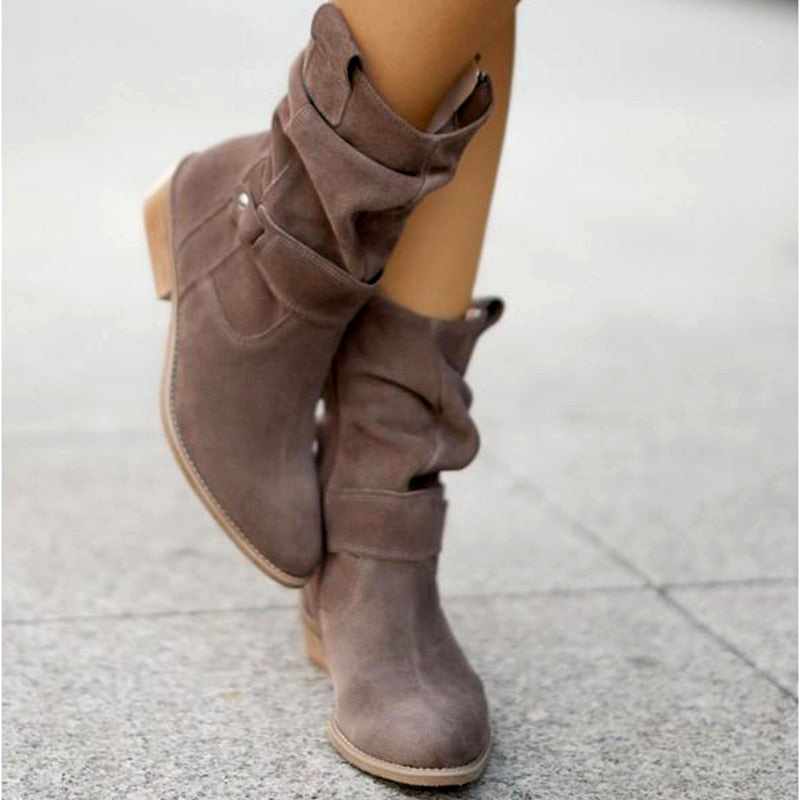 Elysia - Women's Suede Ruched Block Heel Boots 3
