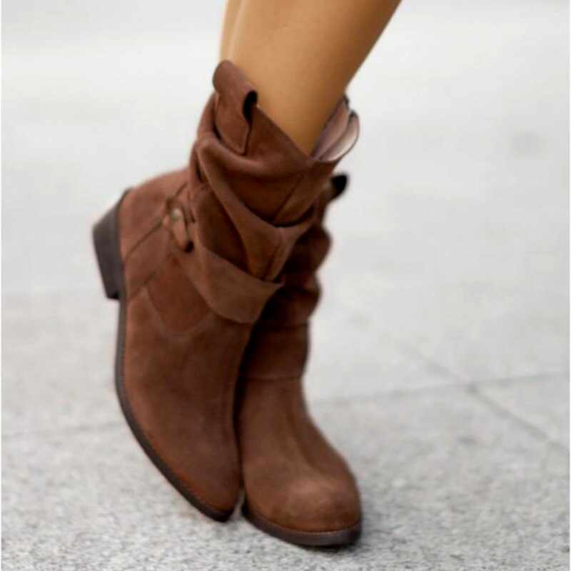 Elysia - Women's Suede Ruched Block Heel Boots 4