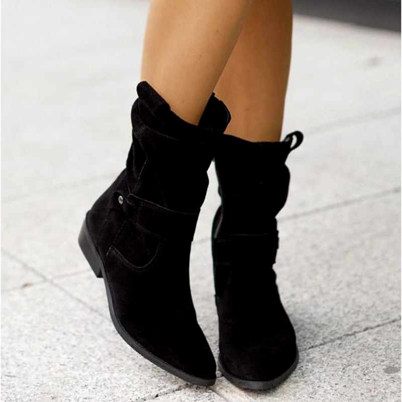 Elysia - Women's Suede Ruched Block Heel Boots 5