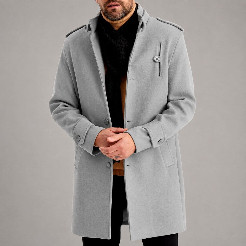 Emmet - Men's Stand Collar Button-Front Long Coat 1