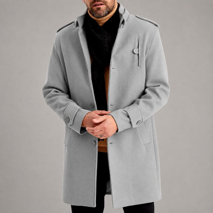 Emmet - Men's Stand Collar Button-Front Long Coat 1
