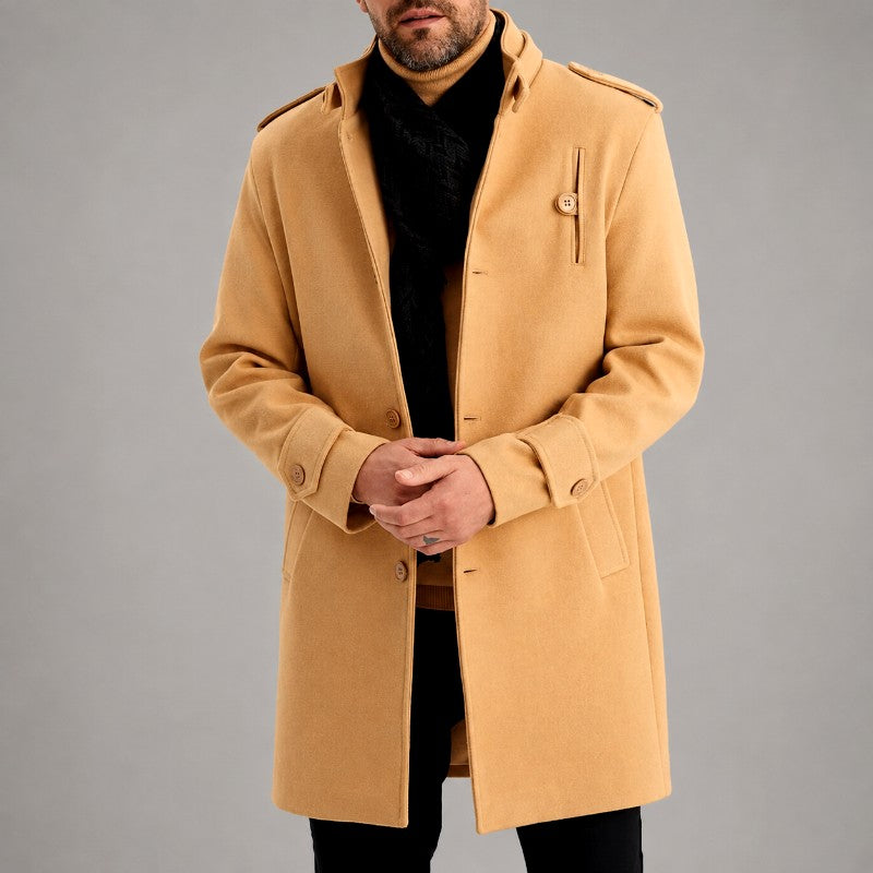 Emmet - Men's Stand Collar Button-Front Long Coat 2
