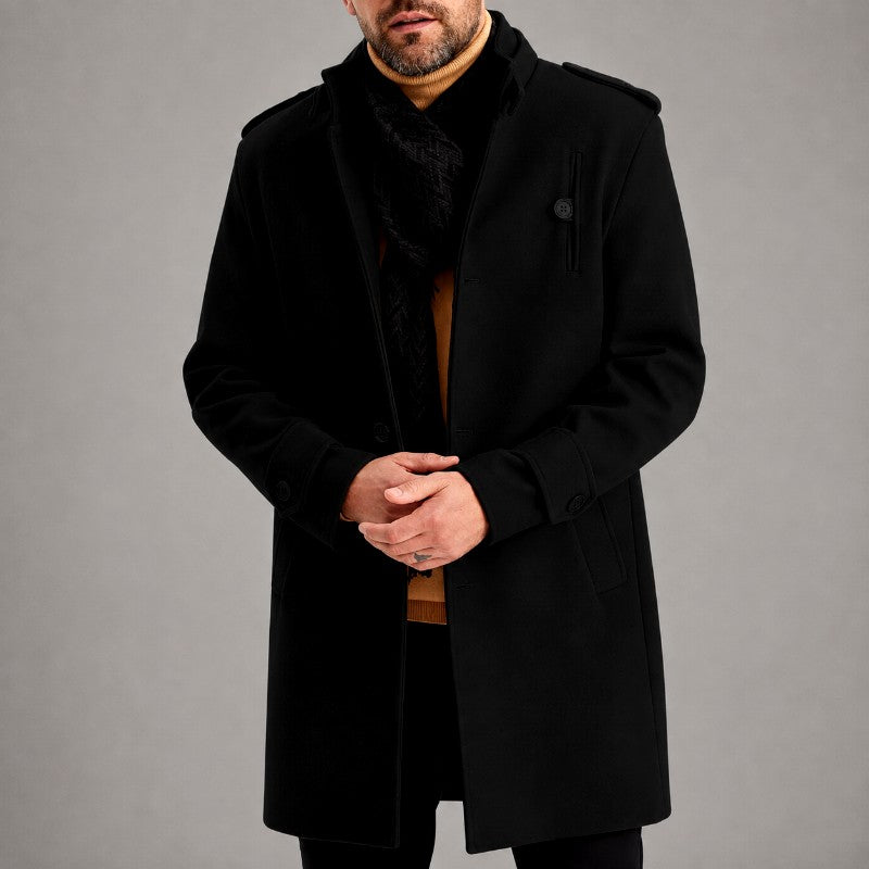 Emmet - Men's Stand Collar Button-Front Long Coat 3