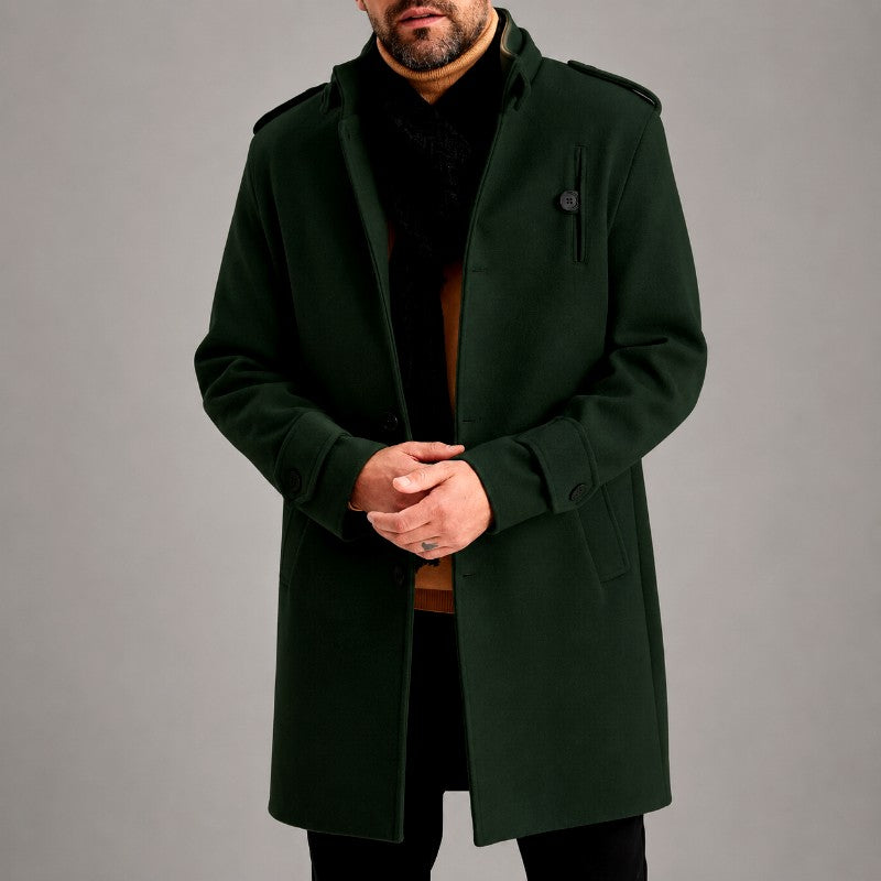 Emmet - Men's Stand Collar Button-Front Long Coat 4