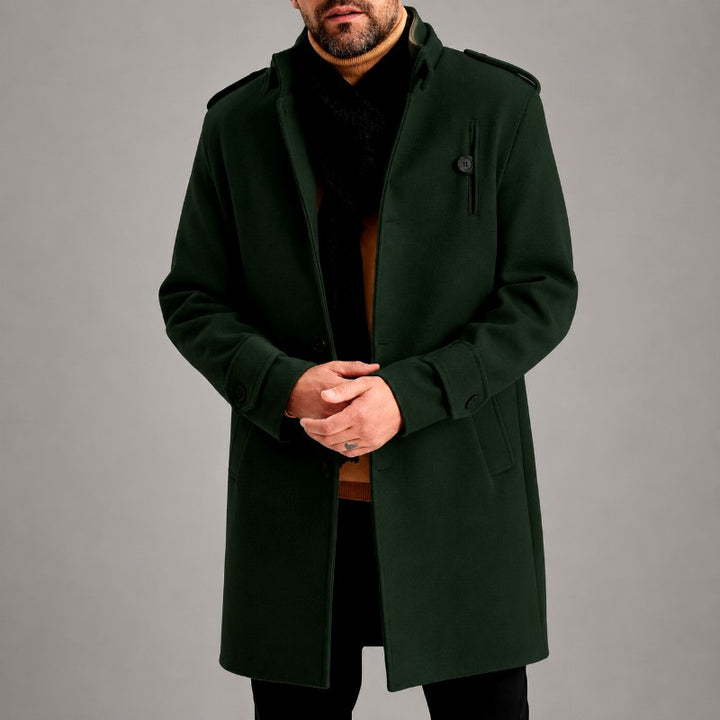 Emmet - Men's Stand Collar Button-Front Long Coat 4