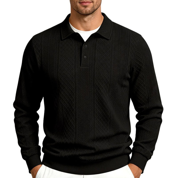Enzo - Men's Textured Long Sleeve Polo Sweater 4