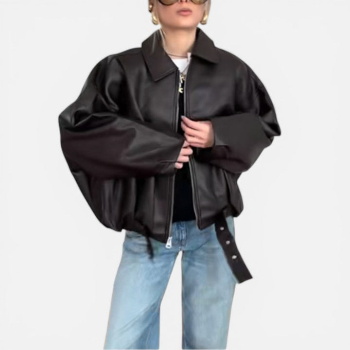 Erica - Women's Leather Jacket with Buckle Belt