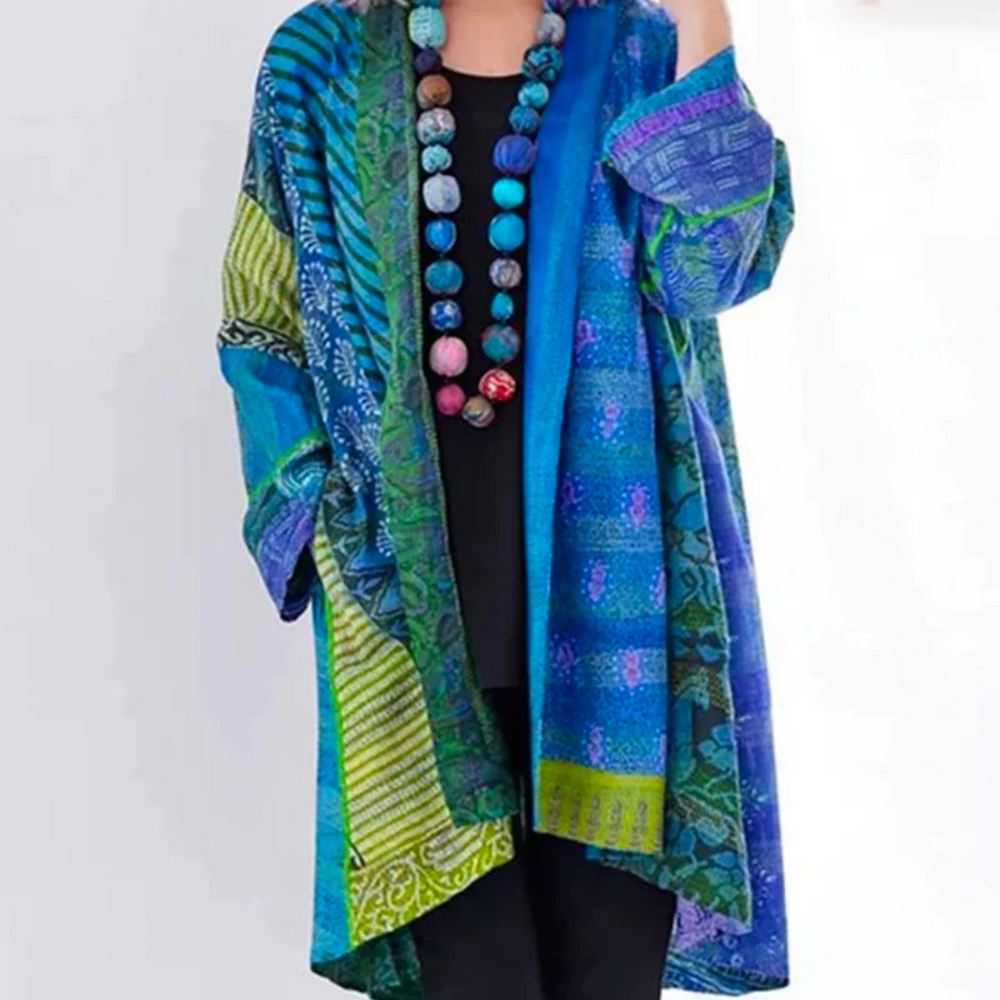Esme - Women's Patchwork Printed Open-Front Cardigan